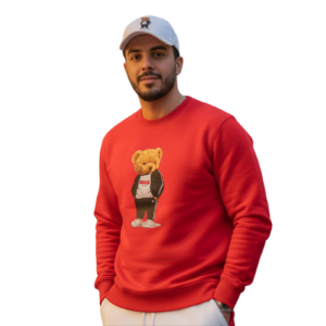 39 تيشيرت راوند شتوي مطبوع احمر